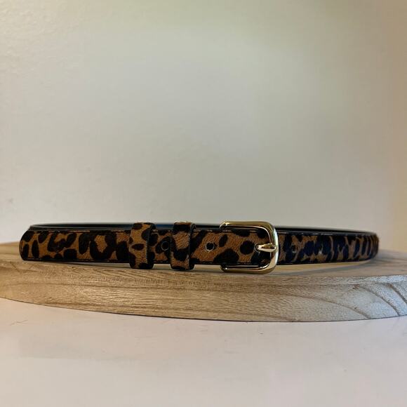 Banana Republic Animal Print Dyed Calf Hair Thin Skinny Belt Size Large - Picture 1 of 11